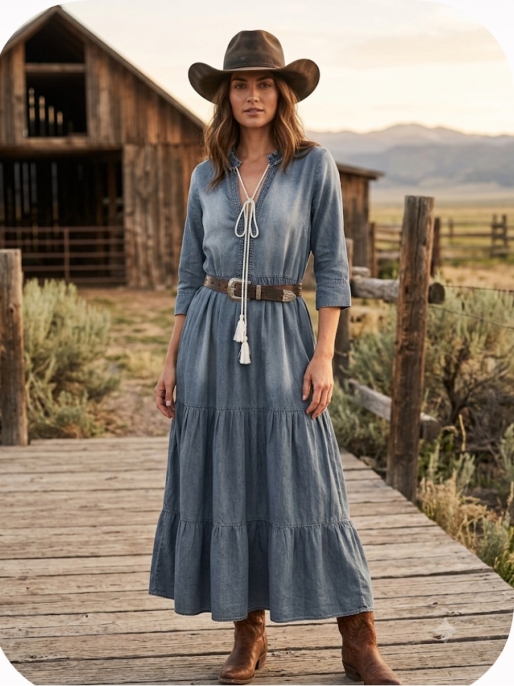 Cezele Chambray Tiered Maxi Dress - Blue size M NWT